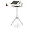Relaxdays Mangeoire d’extérieur pour oiseaux, support, toit résistant aux intempéries, bois, HLP 120x62x55 cm, blanche
