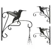 RELAXDAYS 3x crochets à fleurs motif oiseau, support mural, crochet métal, déco jardin, H x L x P : 30 x 27,5 x 2cm, noir