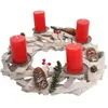 Couronne de l'Avent ronde, décoration de Noël, bois, ø 40cm, blanc / gris, avec des bougies, rouge