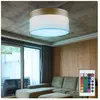 Plafonnier couloir textile abat-jour lampe bois beige télécommande dan...