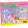 HABA Puzzles de 12 à 18 pièces : 3 puzzles : Licornes dans les nuages