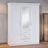 SWITHOME Armoire avec miroir 3 portes 3 tiroirs pin vernis massif blanc Nerod