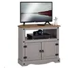 Idimex Meuble TV RAMON banc télévision en pin massif gris et brun avec 2 portes et 1 niche, meuble de rangement style mexicain en bois