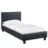 Idimex Lit simple pour adulte ou enfant REVE avec sommier 90x190 cm 1 place/1 personne, tête et pied de lit capitonnés, en synthétique noir