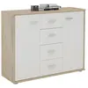 Idimex Buffet ELODIE, commode meuble de rangement avec 4 tiroirs et 2 portes, en mélaminé décor chêne sonoma et blanc mat