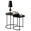 Idimex Lot de 2 tables d'appoint gigognes leyre, plateau rond en verre noir et cadre en métal noir