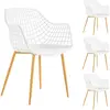 Idimex Lot de 4 chaises LUCIA pour salle à mange design retro avec accoudoirs, coque en plastique blanc et pieds en métal décor chêne