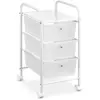 Idimex Caisson sur roulettes GINA chariot 3 tiroirs en plastique blanc transparent et 1 tablette, meuble de rangement en métal laqué blanc