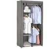 Garde-robe en tissu gris ADAM avec 2 tringles à vêtements et 3 étagère...