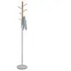 Idimex Porte-manteaux ENRICO portant à vêtements sur pied en forme d'arbre avec 6 crochets, en métal laqué blanc et bois couleur naturelle