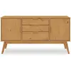 Idimex Buffet TIVOLI design vintage scandinave nordique commode bahut vaisselier 3 tiroirs 2 portes, pin massif finition bois teinté