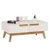 Idimex Table basse TIBOR style scandinave design vintage nordique table de salon rectangulaire 2 tiroirs 2 niches pin massif lasuré blanc