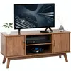 Idimex Meuble TV TIVOLI banc télé de 114 cm design vintage scandinave nordique 2 portes et 2 niches, en pin massif lasuré brun foncé