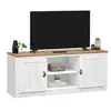 Idimex - Meuble Tv Bolton L 138 Cm En Bois Massif - Blanc Et Brun