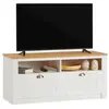 Meuble TV - IDIMEX - BOLTON - 2 tiroirs - Pin massif - Blanc et brun