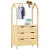 Idimex Commode AMIRA meuble de rangment pour enfant en forme de maison, avec 3 tiroirs et 1 tringle, en pin massif naturel