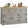 Idimex Buffet TEQUILA commode bahut vaisselier en bois style mexicain avec 2 tiroirs et 3 portes battantes, en pin lasuré gris et brun
