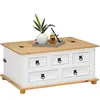 Idimex Table basse de salon TEQUILA coffre malle de rangement rectangulaire en bois style mexicain 5 tiroirs pin massif lasuré blanc brun