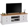 Idimex - Meuble tv kent l 144 cm en bois massif - Blanc et brun