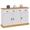 Idimex Buffet PARIS commode bahut vaisselier avec 3 portes battantes et 2 tiroirs pin massif lasuré blanc et brun