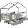 Idimex Lit cabane ELEA avec tiroirs, 90 x 200 cm en pin massif lasuré gris