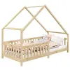 Idimex Lit cabane enfant asymétrique en bois massif coloris naturel, 90 x 200
