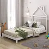 Idimex Lit enfant LIZ tête de lit en forme de maison, Lit au sol Montessori, Pour couchage 90 x 190 cm bois de pin massif, Blanc