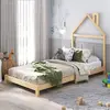 Idimex Lit enfant LIZ tête de lit en forme de maison, Lit au sol Montessori, Pour couchage 90 x 190 cm bois de pin massif, Coloris naturel