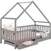 Idimex Lit cabane asymétrique alva avec tiroirs, 90 x 200 cm en pin massif lasuré gris