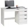 Idimex Bureau hugo avec rangement 5 tiroirs style scandinave en pin massif lasuré blanc