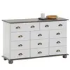 Idimex Commode apothicaire colmar en pin massif, 11 tiroirs, lasuré blanc et taupe