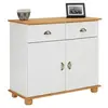 Idimex Buffet COLMAR commode bahut vaisselier meuble bas rangement avec 2 tiroirs et 2 portes, en pin massif lasuré blanc et brun