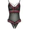 Cottelli Collection Body en dentelle avec string ouvert à l'entrejambe - Noir/Rouge