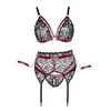 Cottelli Bondage Ensemble 3 Pièces Ouvert Dentelle, Sangles et Menottes Rouge & Noir GT