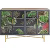 KARE Buffet 4 portes en verre motifs feuilles et acier noir