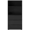 FMD Commode avec 3 Tiroirs et Etagère Ouverte Noir Armoire de Rangement Salon