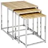 3S. x Home lot de 3 tables acier chromé effet chêne clair