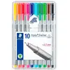 10 feutres triplus fineliner pointe extra fine 0.3 mm assortis Staedtler -