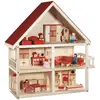 ROBA Maison de Poupée à 3 Étages en Bois Naturel + 4 Poupées et Meuble...