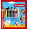 Stbl Crayon de couleur STABILO woody 3 in 1 Étui 6 couleurs + taille-crayons