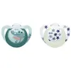 Nuk Sucette Starlight Silicone +18m Crocodile Bleu Étoiles Lot de 2