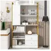 Bibliothèque - DREAMMESPACE - 6 étagères - 100x30x173.5 cm - Bois - Blanc et or