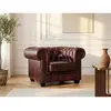 VENTE-UNIQUE Fauteuil chesterfield BRENTON 100% cuir de buffle - Bordeaux
