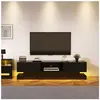 Pugsdrly Meuble TV brillant avec éclairage LED 2 tiroirs contrôle par ...