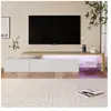 PERGAR Meuble TV 200 cm,avec éclairage LED, rangement, aspect bois, ét...