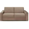 Vente-Unique Canapé 3 places convertible express en velours beige - Couchage lattes larges 140 cm - Matelas 16 cm avec mousse à mémoire de forme CALITO