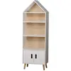 Judy Wild Meuble de rangement Bibliothèque Enfant Forme Maison 4 Etagères et 2 Portes 50 x 30 x H.142 cm