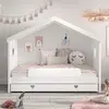 vipack Lit Gigogne Cabane Enfant Ouvert & Barrière Amori 90x200cm Blanc