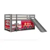 vipack Lit toboggan 90x200 cm avec tente camion pompier pin massif gris Pino