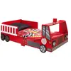 vipack Lit junior - Pompier - 70x140cm - MDF - Rouge - Sécurisé avec barrières